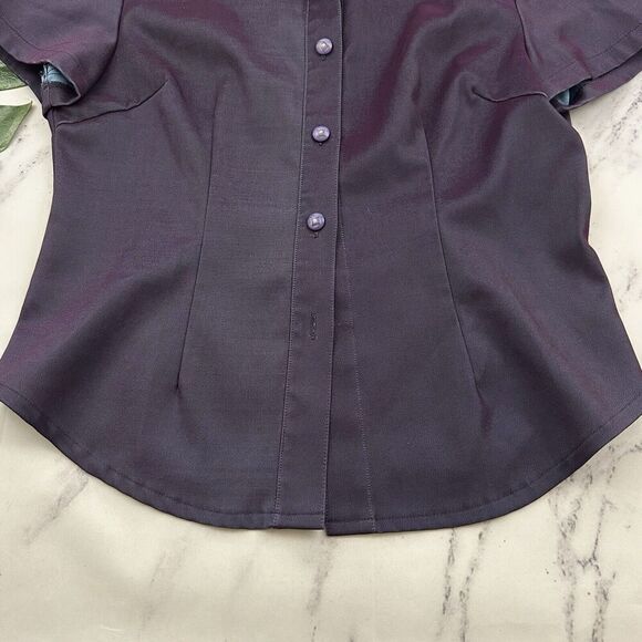 Cindy Womens Vintage Y2k Iridescent Button Up Top Size L Purple Blue Shimmer - Picture 5 of 11